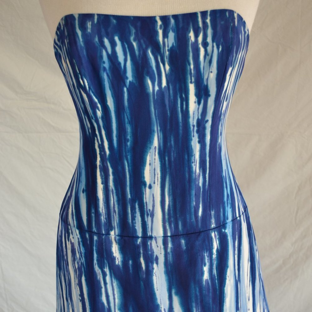 NEW silk Monique Lhuillier painted couture Wedding Dress white blue ivory tiedye - Picture 16 of 16